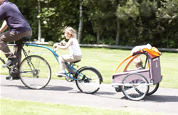 Mountain Bike Towing a Tag along and Trailer